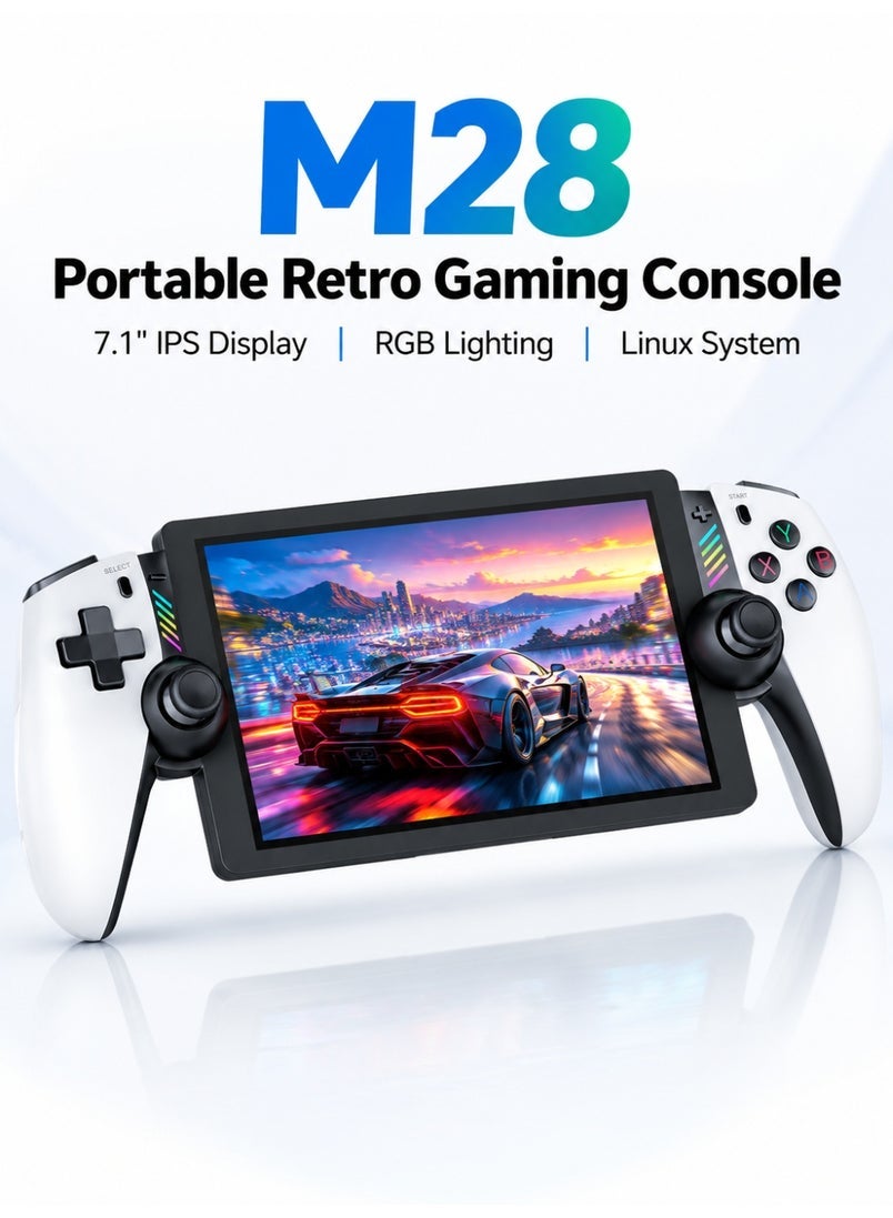 Compare M28 Portable Retro Gaming Console, 7.1Inch IPS HD Display, 1024×600, Linux Handheld Game Console, 30+ Emulator Platforms, PS2 Game Support, RGB Lighting, Hall Linear Triggers & Vibration at KSA Price