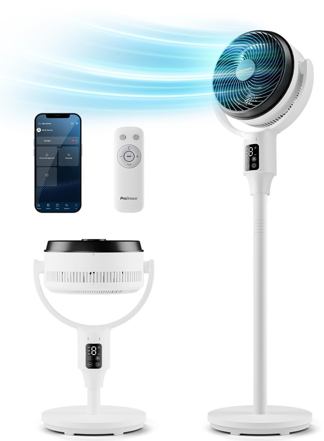 Compare Pro Breeze AirFlo 43 Smart Portable Pedestal Fan with WiFi, 29dB Ultra Silent  Hybrid Adjustable Height, Smart App & Remote Control, 2 Cooling Fan Modes, Vertical & Horizontal Oscillation at KSA Price