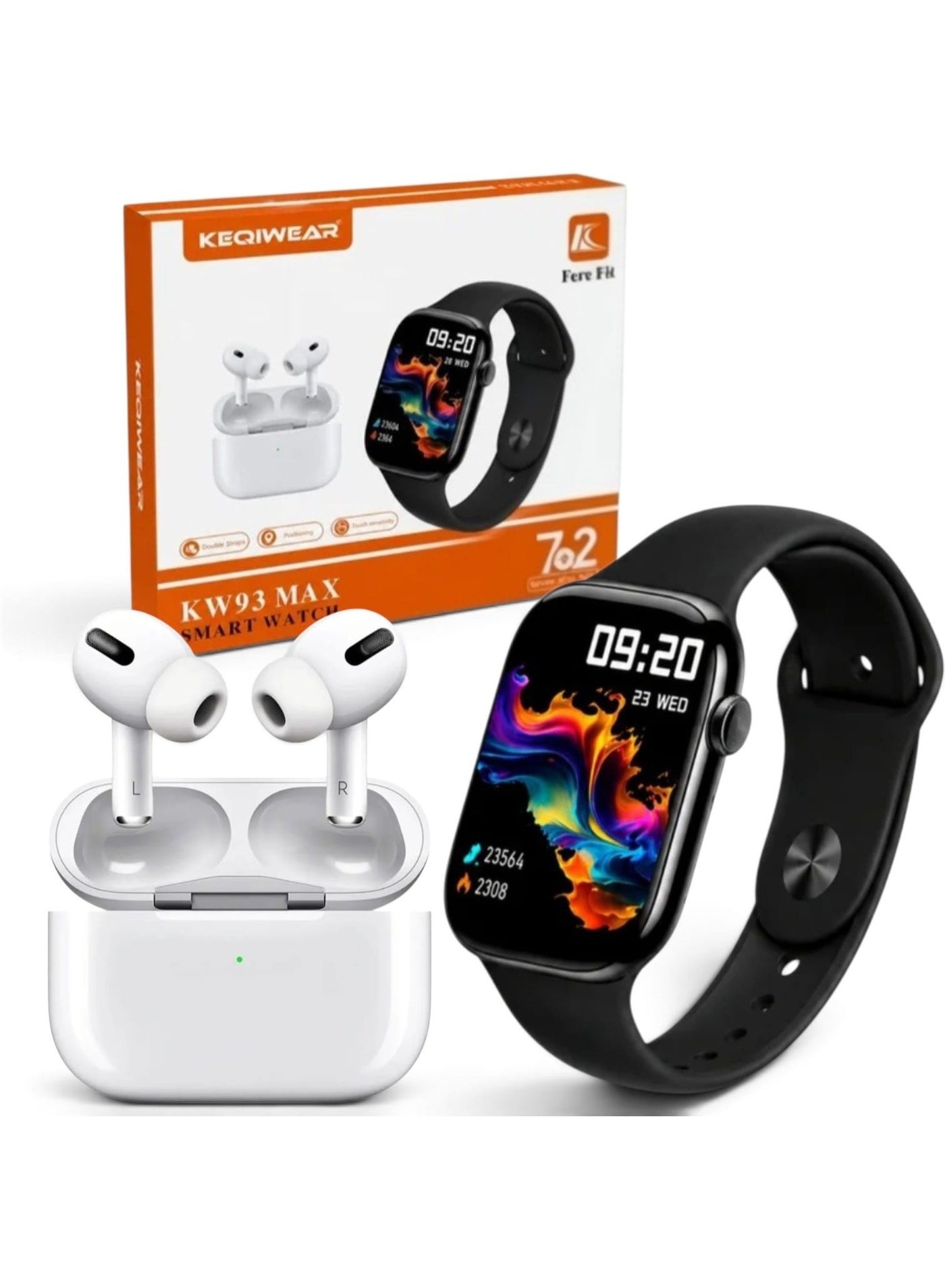 KW93 MAX Smart Watch with Earbuds (Black) – 7+2 Full…
