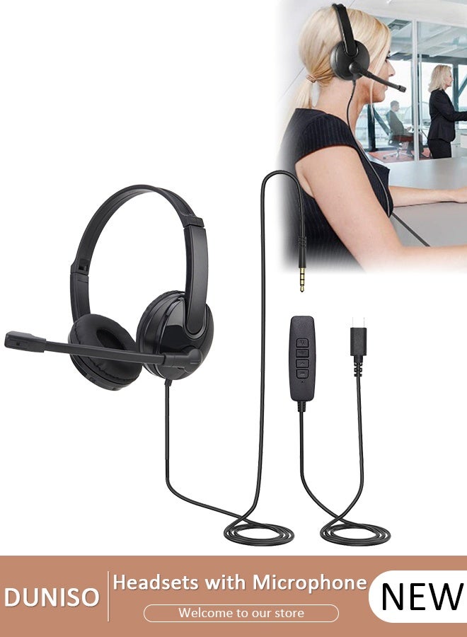 Compare Type C  Headset with Mic, Wired Over Ear Headphone for Call Center, Noise Cancelling Microphone , Ear Mask Filler with High Quality Sponge , Volume Control,Comfortable Wearing Design for PC,Online Class,Office at KSA Price