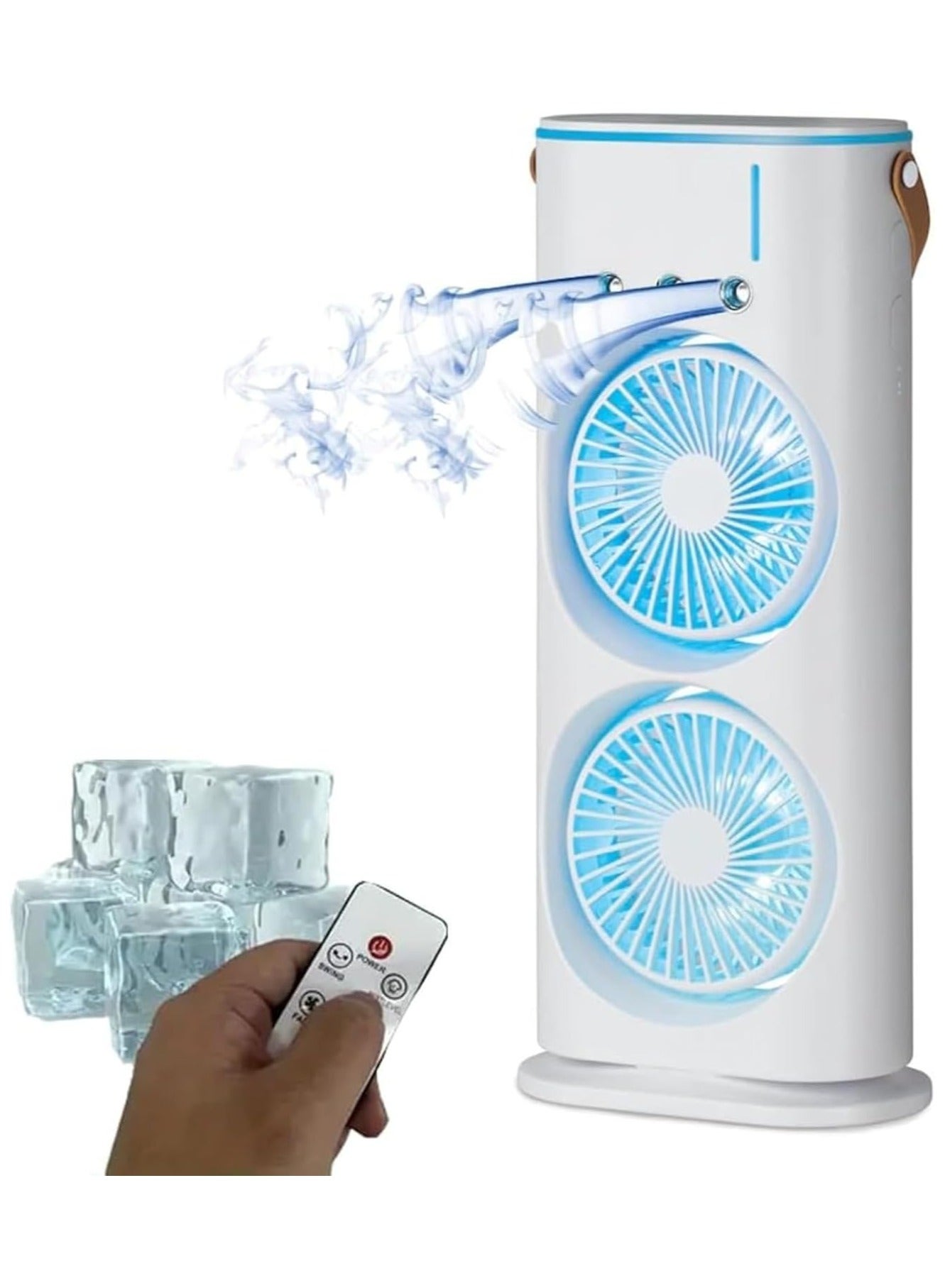 Compare Portable Air Conditioners Rechargeable Rotating, Double Head Cooling Fan with Remote, Air Cooler with 3 Speeds & Mist Modes, 600ml Water Tank, 7Color Night Light, Portable for RoomCar at KSA Price