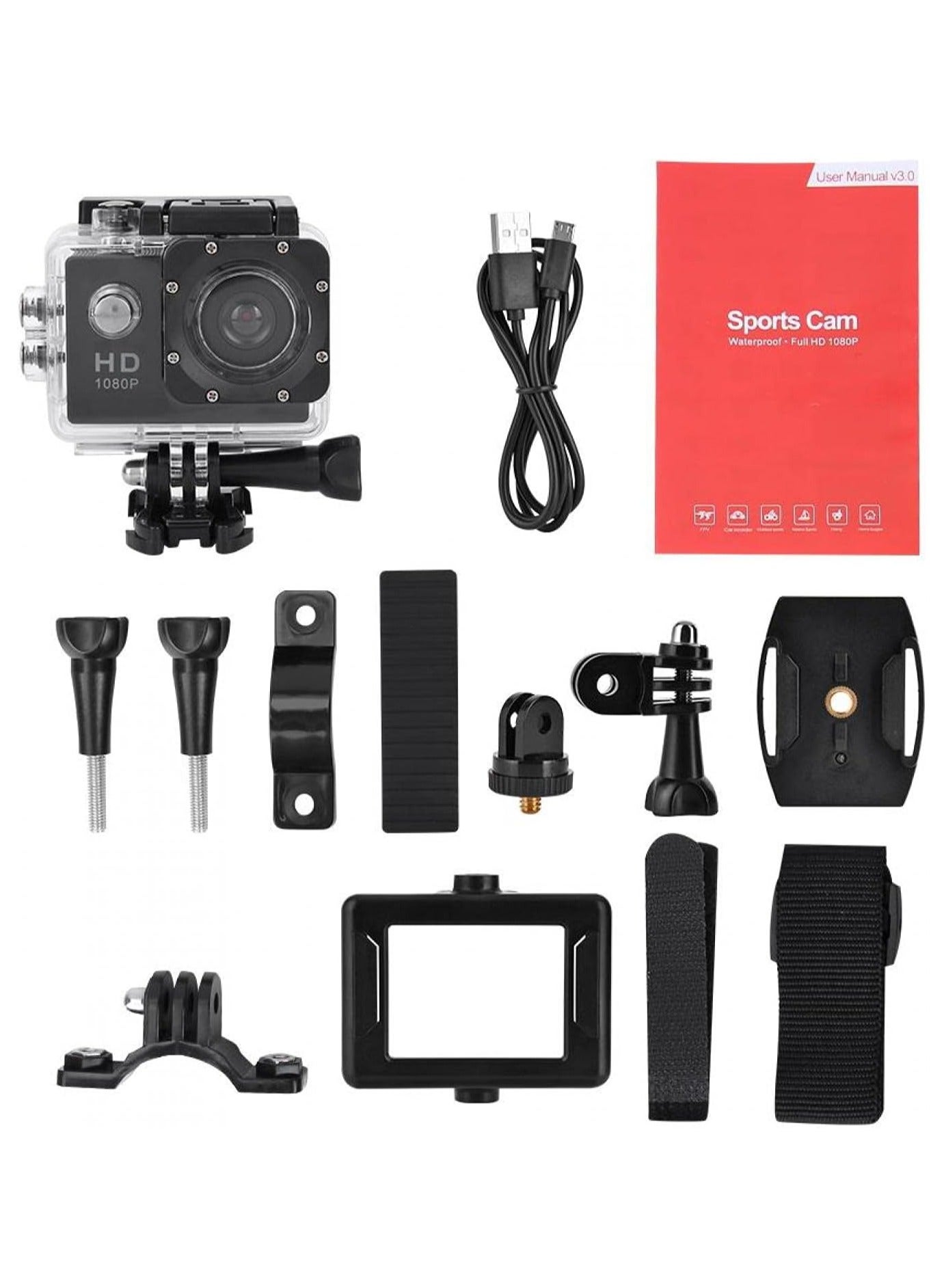 Compare Action Camera Kit, HD 1080P 2 Inch LCD Screen Universal Sports Camera, 140 ° Wide Angle Lens Multifunctional Waterproof Action Camera with 900mAh Battery, for Outdoor,black at KSA Price