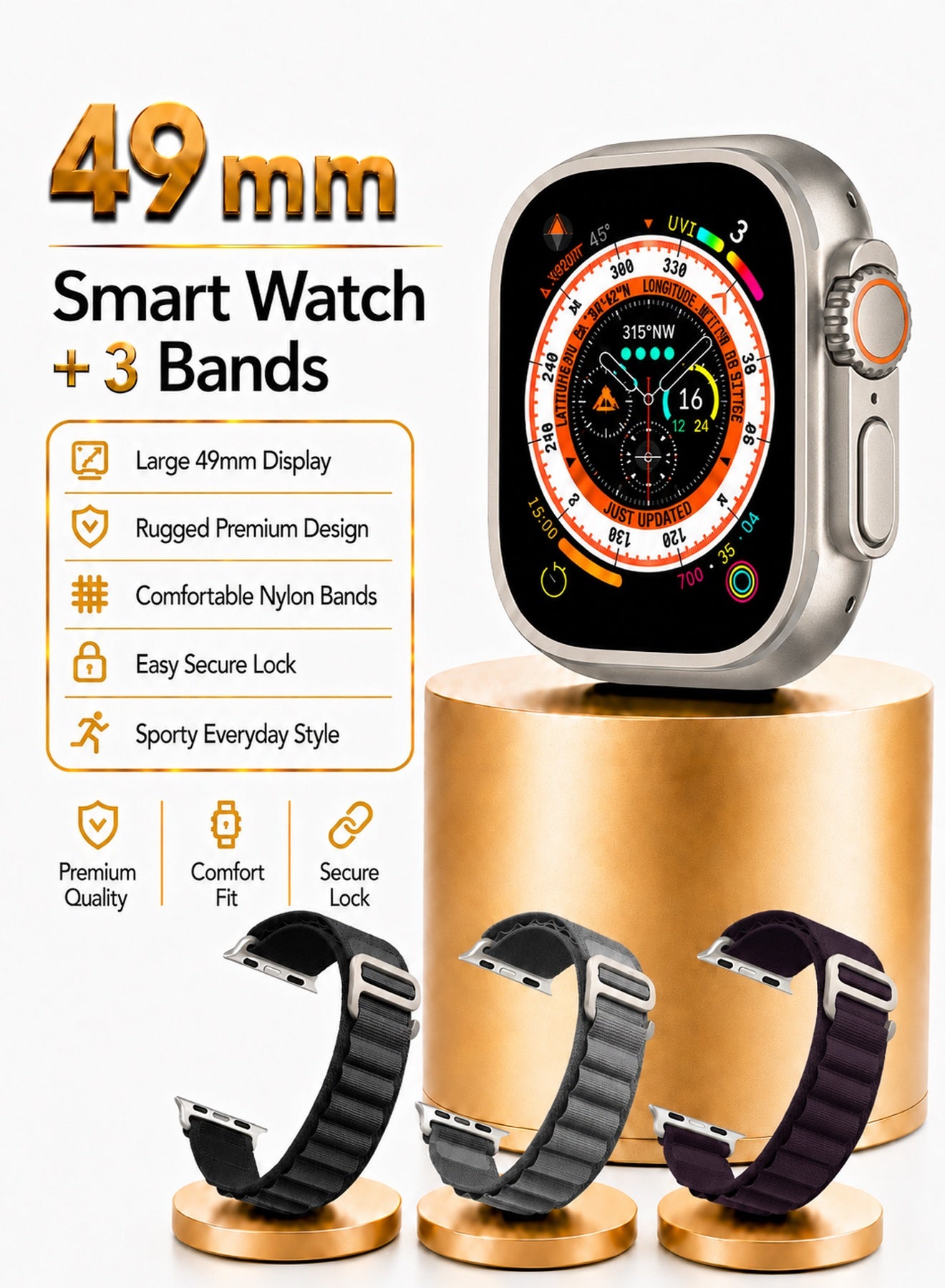49mm Sports Smart Watch Set with 3 Interchangeable…