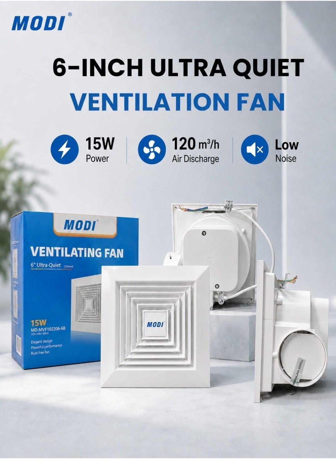 Compare 6 Inch Ultra Quiet Exhaust Fan 15W, 120 m³h Airflow, Bathroom Kitchen Toilet Ventilation Fan, Wall Ceiling Air Extractor, AC220240V 5060Hz, PP Body, White at KSA Price