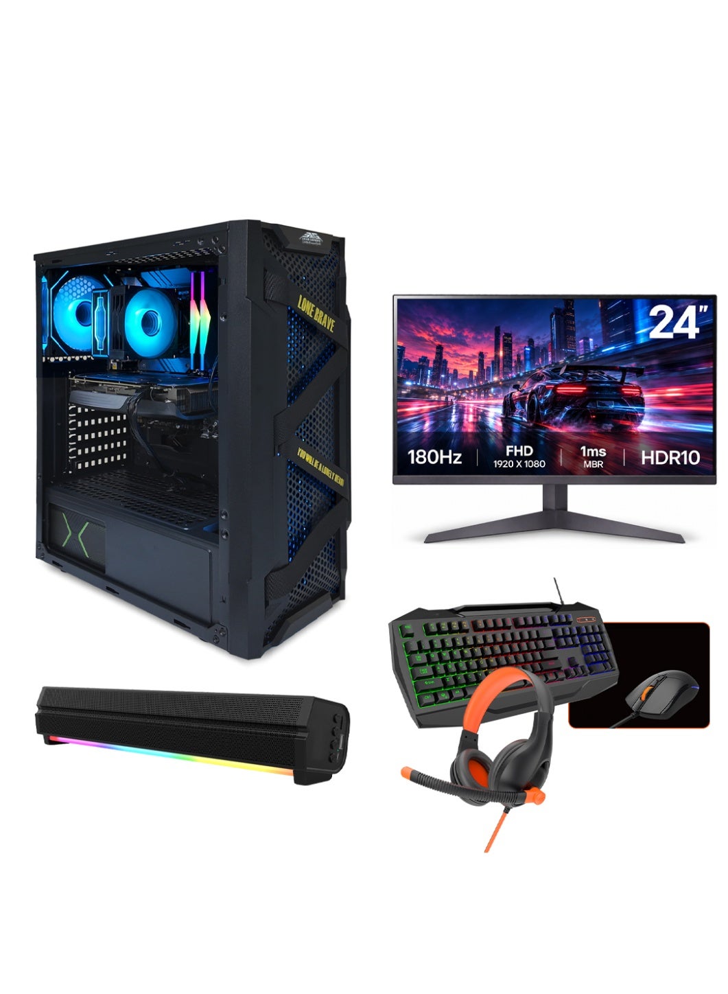 Compare All In One  Gaming PC Bundle  Intel Core i514400F | NVIDIA GeForce RTX 5060 8GB Graphics | 16GB RAM | 1TB NVMe SSD | 24 FHD Monitor | Keyboard Mouse Headset Combo & RGB Gaming Soundbar | WiFi & Bluetooth Ready | Windows 11 Pro | RGB Gaming PC Full Set Black at KSA Price