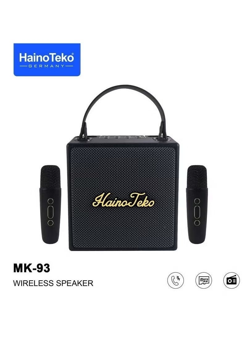 Compare MK93 SplashProof Portable Bluetooth Wireless Speaker | With 2 Wireless Mics, Deep Bass, Clear Sound, Ideal for Parties & Outdoor Use | Compact, Black at KSA Price