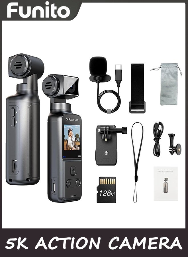 Compare 5K Action Camera,Body Camera with Microphone, Vlogging Camera, 5K15FPS and 4K60FPS with 270° Rotating Lens, External Mic Support, ClipStrap Options, EIS Stabilization for Meeting,Daily Use 128GB at KSA Price