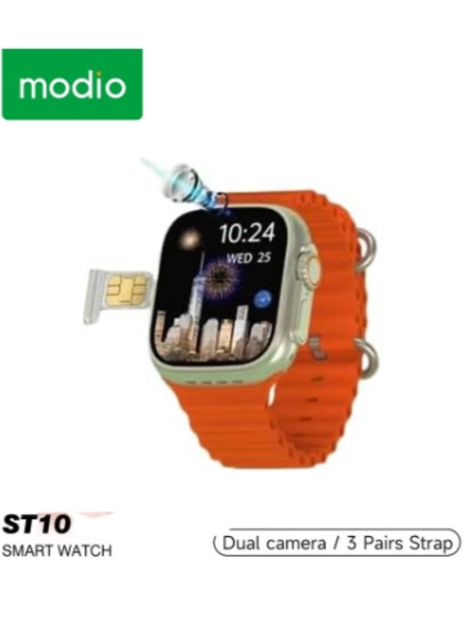 Compare ST10 Smartwatch with 2.2 Inch Display Dual Camera Sim Card Slot and 3 Pair Straps Designed for Ladies and Gents Silver at KSA Price