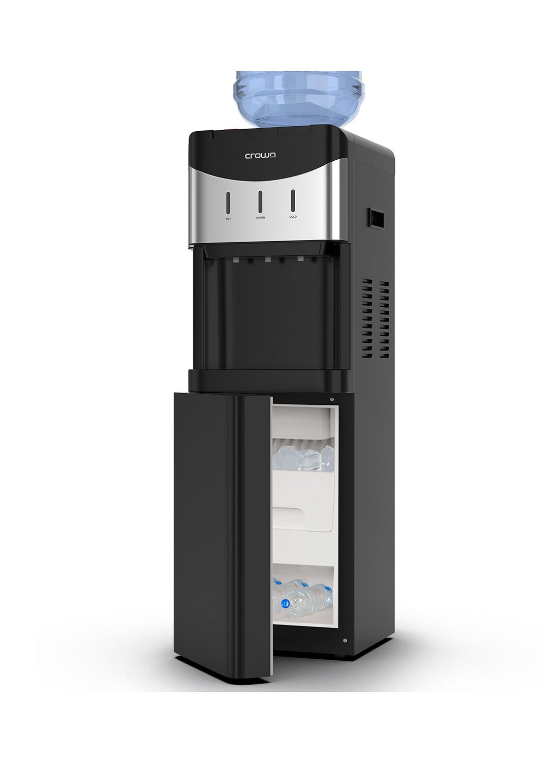 Compare Crownline WD464 Top Load Water Dispenser with BuiltIn Ice Maker 10–15 kg24 hrs, Hot, Cold & Room Temperature Water, Compact Design with Small Storage Cabinet Crownline WD464 Water Dispenser with builtin Ice Maker black at KSA Price