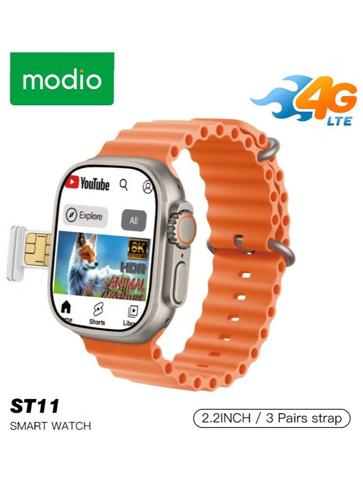 Compare ST11 Smartwatch 2.2 Inch Large Screen Display with 4G SIM Card Slot – 3 Pair Straps, Full Functionality, and Stylish Design for Ladies and Gents at KSA Price