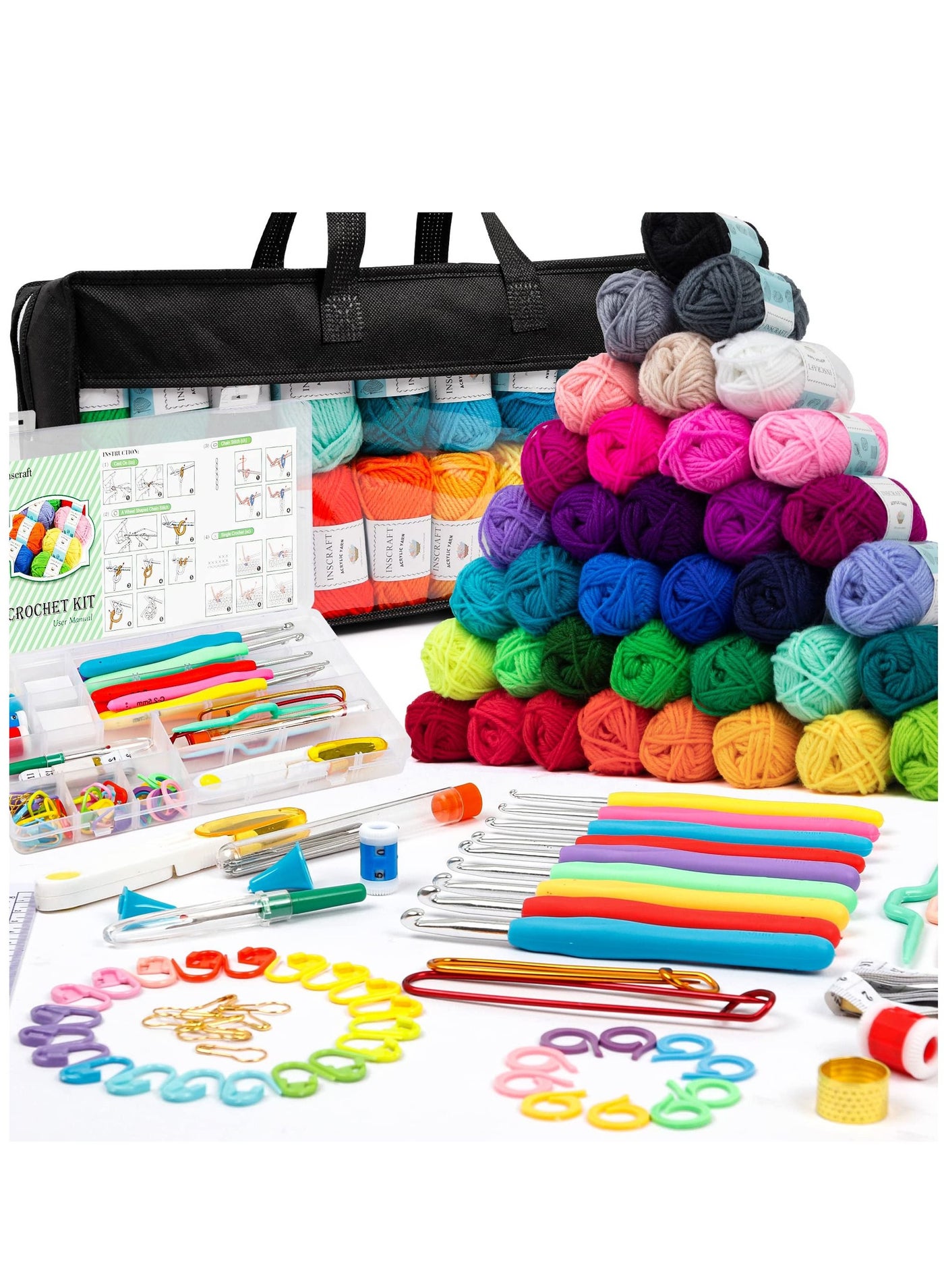 Compare 113 Piece Crochet Hook and Yarn Set, Crochet Accessory Set, Includes Ergonomic Crochet Hooks, Knitting Needles and more! at KSA Price