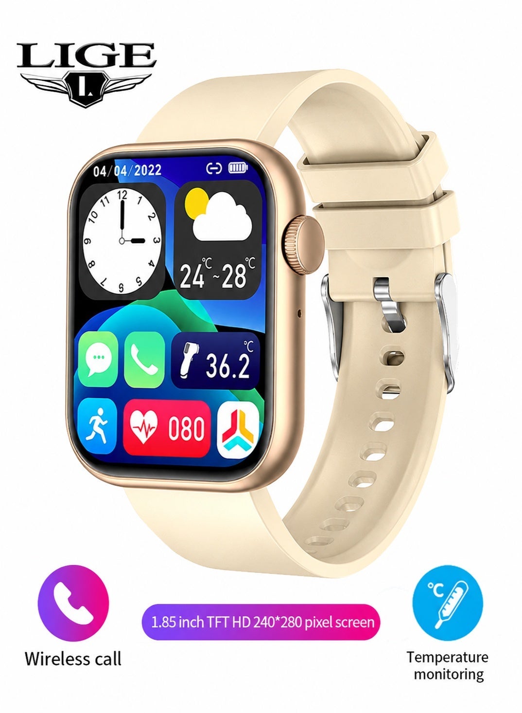 Compare Top Brand Fashion QX 7 Smartwatch For Women Full Screen Touch ,100+ Sport Modes ,Bluetooth5.2 Call ,24h Heartrate ,Deep Waterproof IP67 ,LongLasting Battery Life 260mAh Gold Wristwatches Gifts at KSA Price