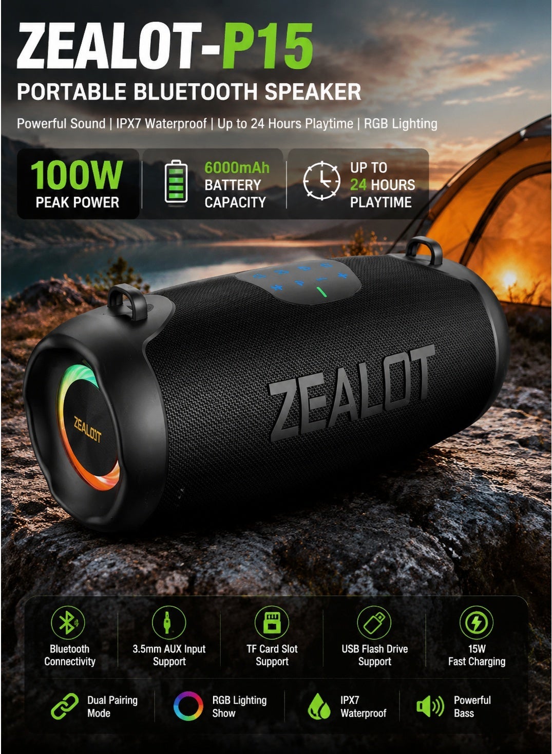 ZEALOT P15 100W Portable Bluetooth Speaker Outdoor…