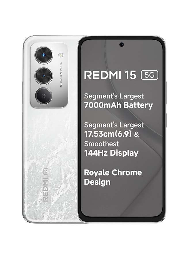 Compare Redmi 15 5G Frosted White | 6GB+128GB | 7000mAh Battery | 6.9” 144Hz Display | Snapdragon 6s Gen 3 | 18W Reverse Charging | 50MP AI Dual Camera | Indian Version at KSA Price