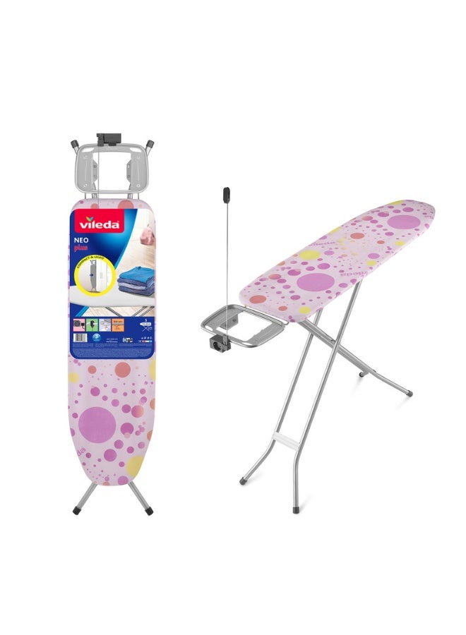 Compare Vileda Neo Ironing Board Pink – Compact Iron Board 114 x 33 cm, SteamPermeable Cover, Iron Rest Shelf & Hanger Slots, AntiSlip Feet, Click & Stop Child Safety Lock, Folds for Easy Storage PinkWhiteSilver at KSA Price
