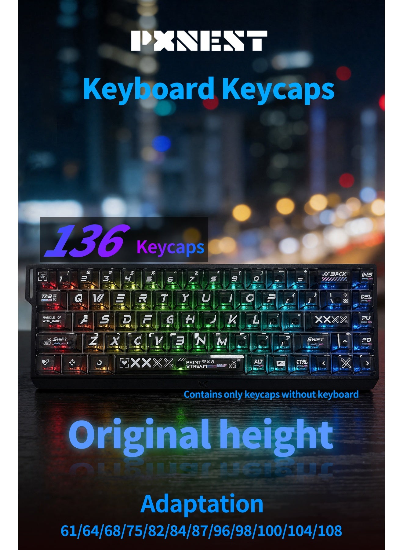 Compare 136 Keys Black SemiTransparent Mechanical Keyboard Keycaps, PBT + ABS UV Printed Translucent Keycaps, Original Height, Compatible with 616468758284879698100104108 Keyboards at KSA Price
