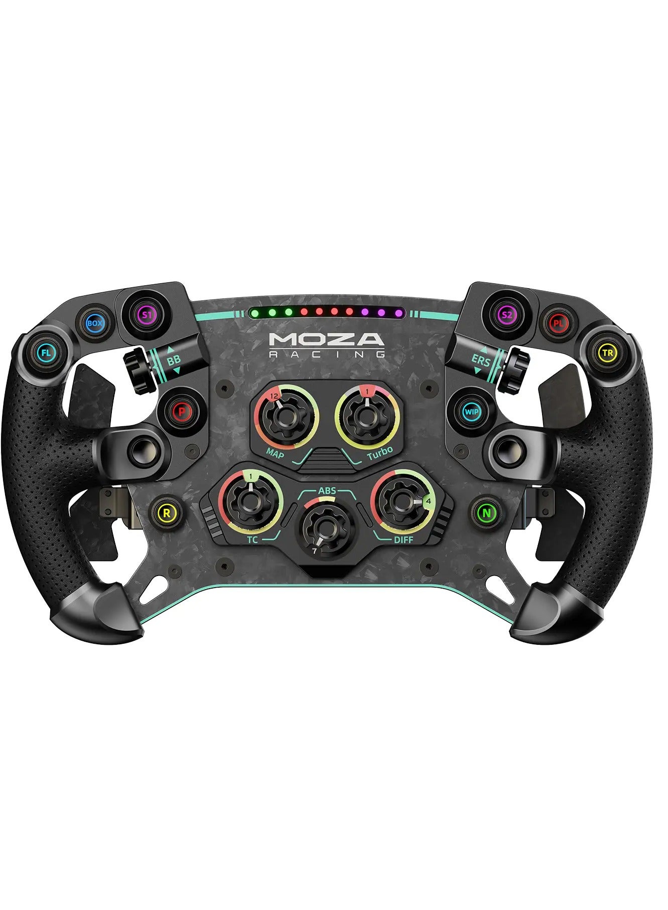 Compare Moza GS V2 FormulaStyle Racing Steering Wheel – 300mm GT Wheel with Forged Carbon Fiber, Magnetic Shifters, Dual Clutch System, RGB Shift Indicator & Backlit Buttons – For Moza R9R16R21 Bases at KSA Price
