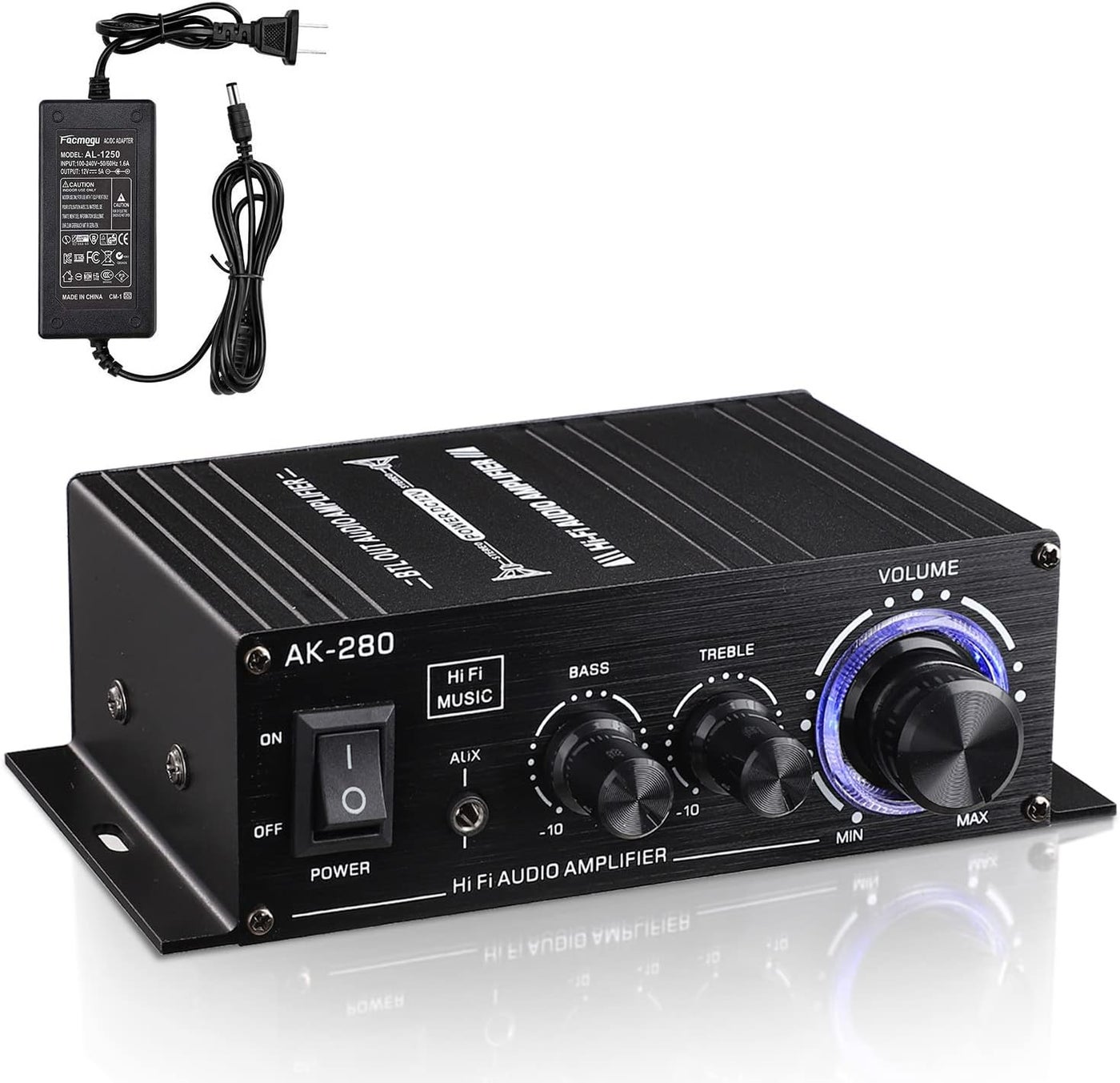 Compare Facmogu AK280 200W+200W Mini 2.0 CH Audio Power Amplifier with Power Supply at KSA Price