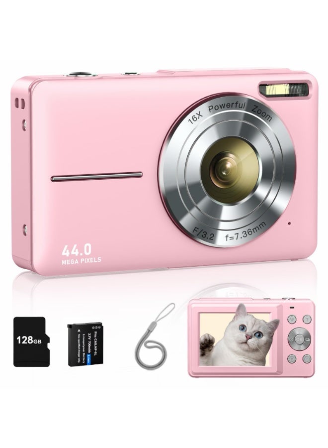 Compare Digital Camera, FHD 1080P Kids Camera 44MP Point and Shoot Digital Cameras with 128GB SD Card, 16X Zoom, Lanyard at KSA Price
