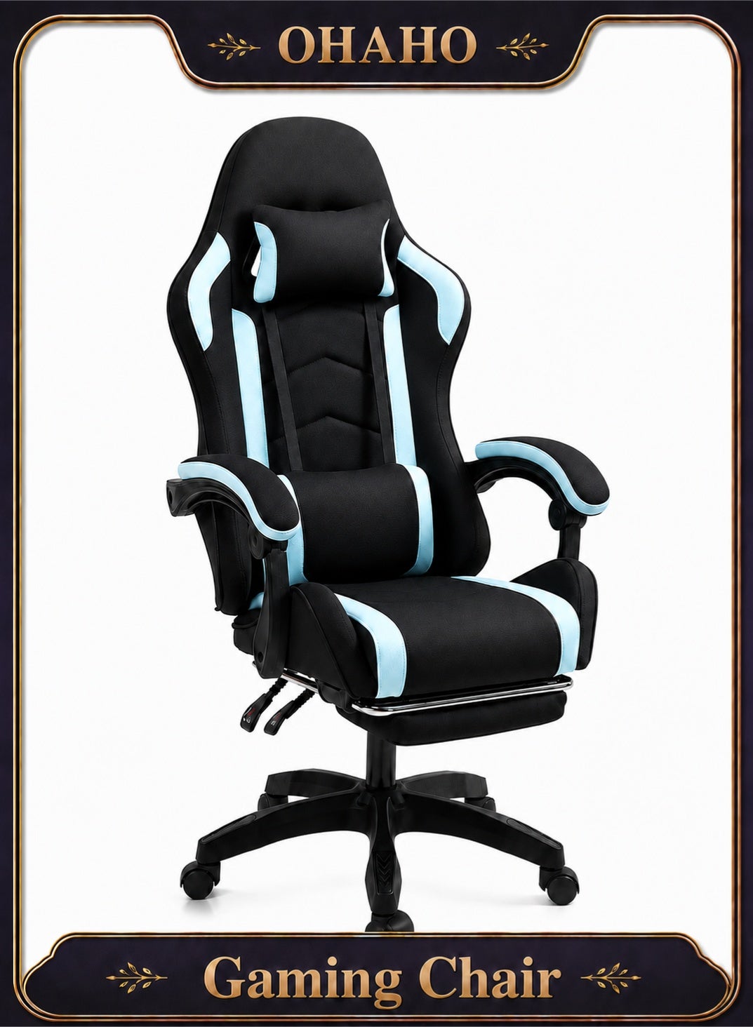 Compare Ergonomic Gaming Chair  High Back Fabric Computer Chair With Tilt, Height Adjustment, Neck and Massaging Lumbar Support for Office or Gaming Black at KSA Price