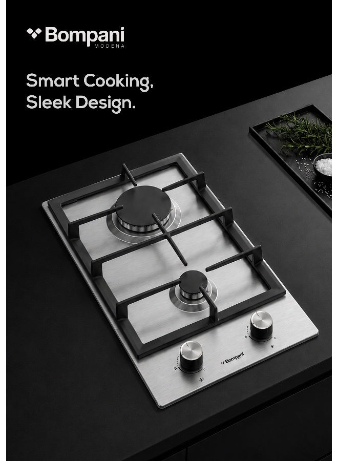 Compare Builtin Hobs  2 Gas Euro Type Pool Burners, All Sabaf Burners, Matt Stainless Steel Body  One Year Manufacturer Warranty BO263LGT Silver at KSA Price