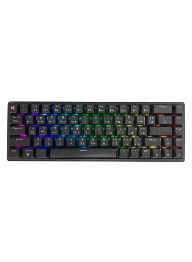 Compare K Gaming BlackShadow RGB Mechanical Gaming Keyboard, 68Key Compact, Blue Switch, Wireless 2.4GHz, Bluetooth, USB TypeC Wired, HotSwappable Mechanical Keyboard, 1500mAh Rechargeable Battery, ArabicEnglish Layout – Black at KSA Price