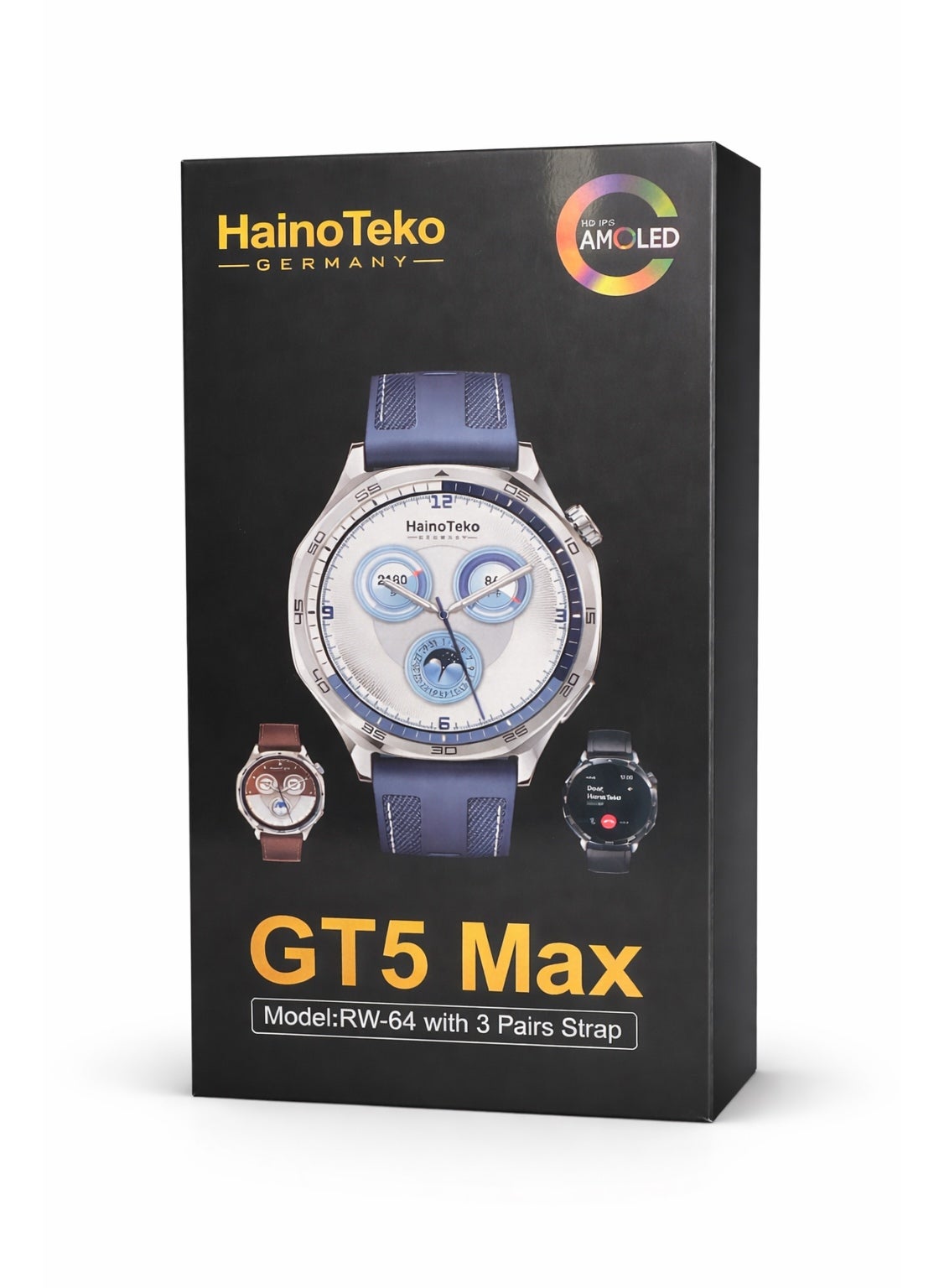 Compare HainoTeko GT5 Max Smart Watch RW64 with 3 Straps | HD AMOLED Display | Bluetooth Calling | MultiSport | Stainless Steel Body at KSA Price