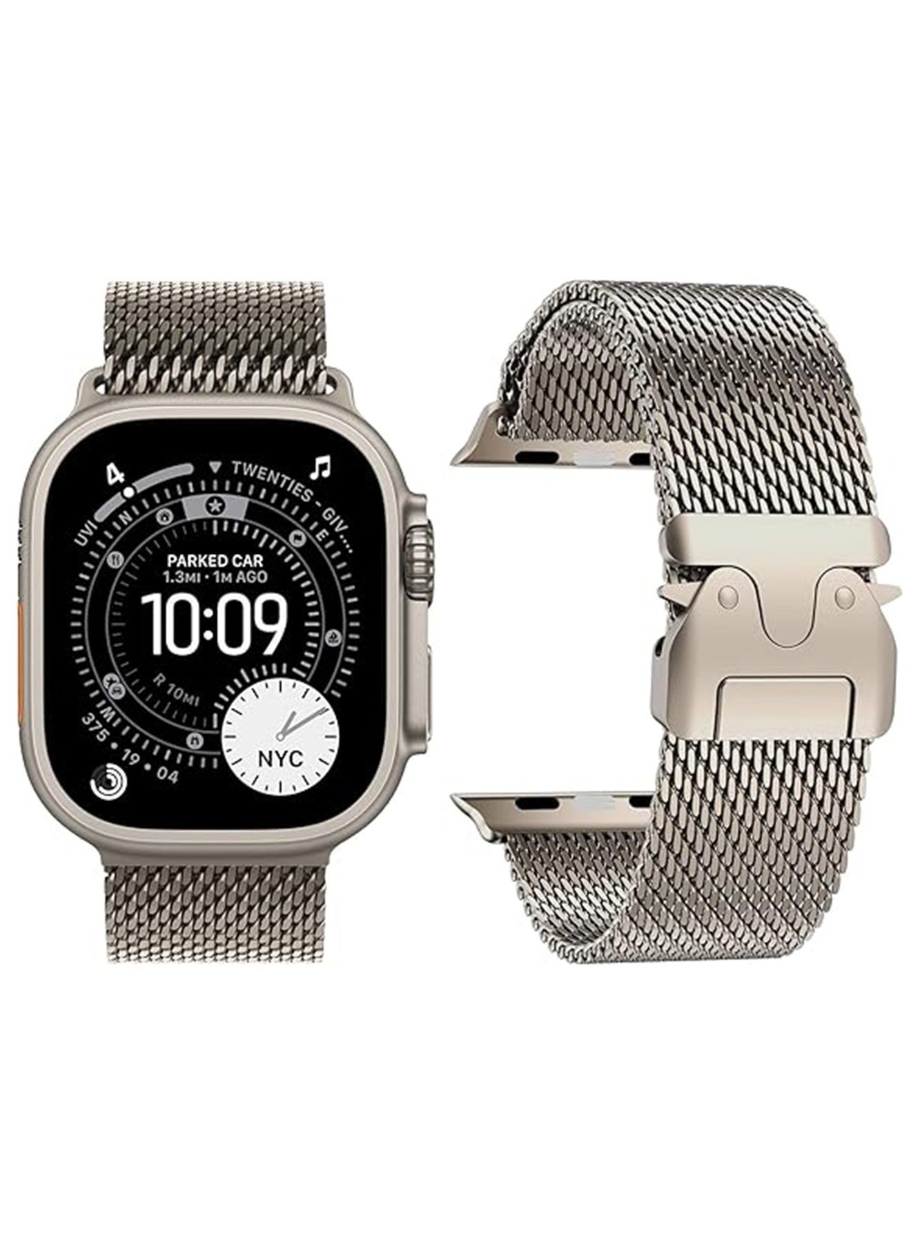 Compare Loop Straps Compatible with Apple Watch Ultra 321 49mm 46mm 45mm 44mm 42mmSeries 3 2 1 Women Men, ParachuteStyle Buckle Metal Mesh Loop Wristband for iWatch 11 10 9 SE 8 7 6 5 4 Titanium at KSA Price