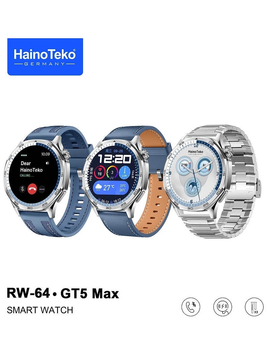 Compare Haino Teko RW64 GT5 Max Smartwatch With Large Screen AMOLED Display Voice Assistant and 3 Pair Straps Designed For Men Blue at KSA Price