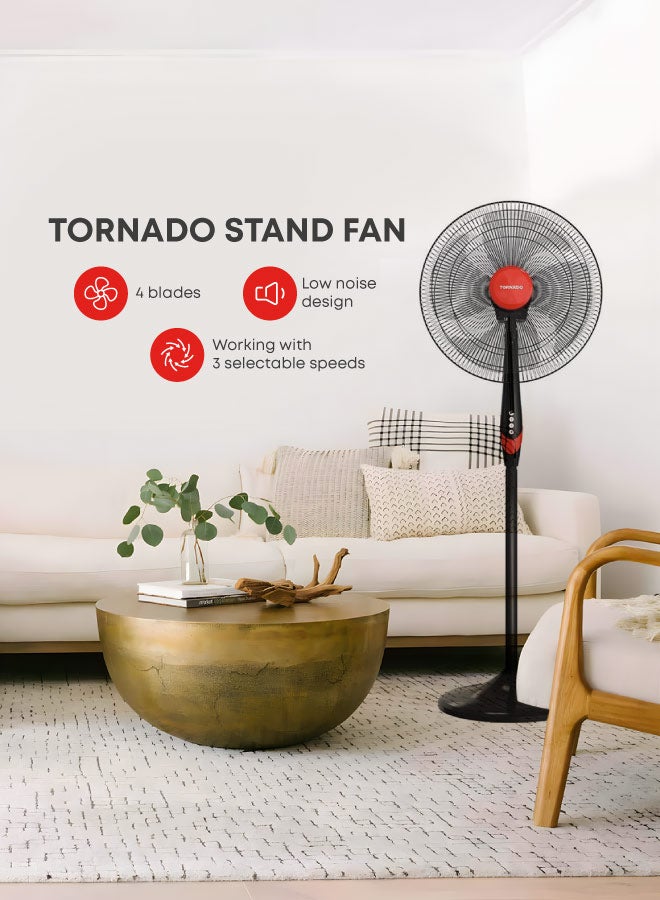 Compare 18Inch TORNADO Pedestal Stand Fan 75W, Class A Energy Rating, 4 Blades, 3 Speeds, Black  TSF18XW  1Year Free Warranty 220 W TSF18XW Black x Red at KSA Price