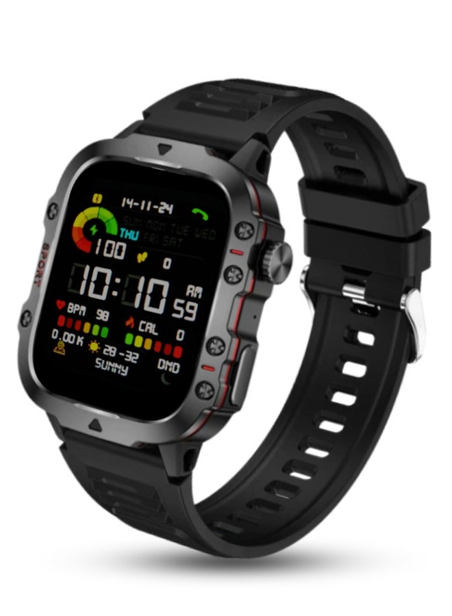 Compare Yezler Rugged Sport Smartwatch  1.96 HD Touchscreen, 10Day Battery Life, 3ATM Waterproof, with 24 hour Health monitor Heart Rate, Blood Oxygen, Blood Pressure Sleep Monitor and VO2 Test, Compatible with Android & iOS, Black Made for Outside Enthusiast at KSA Price