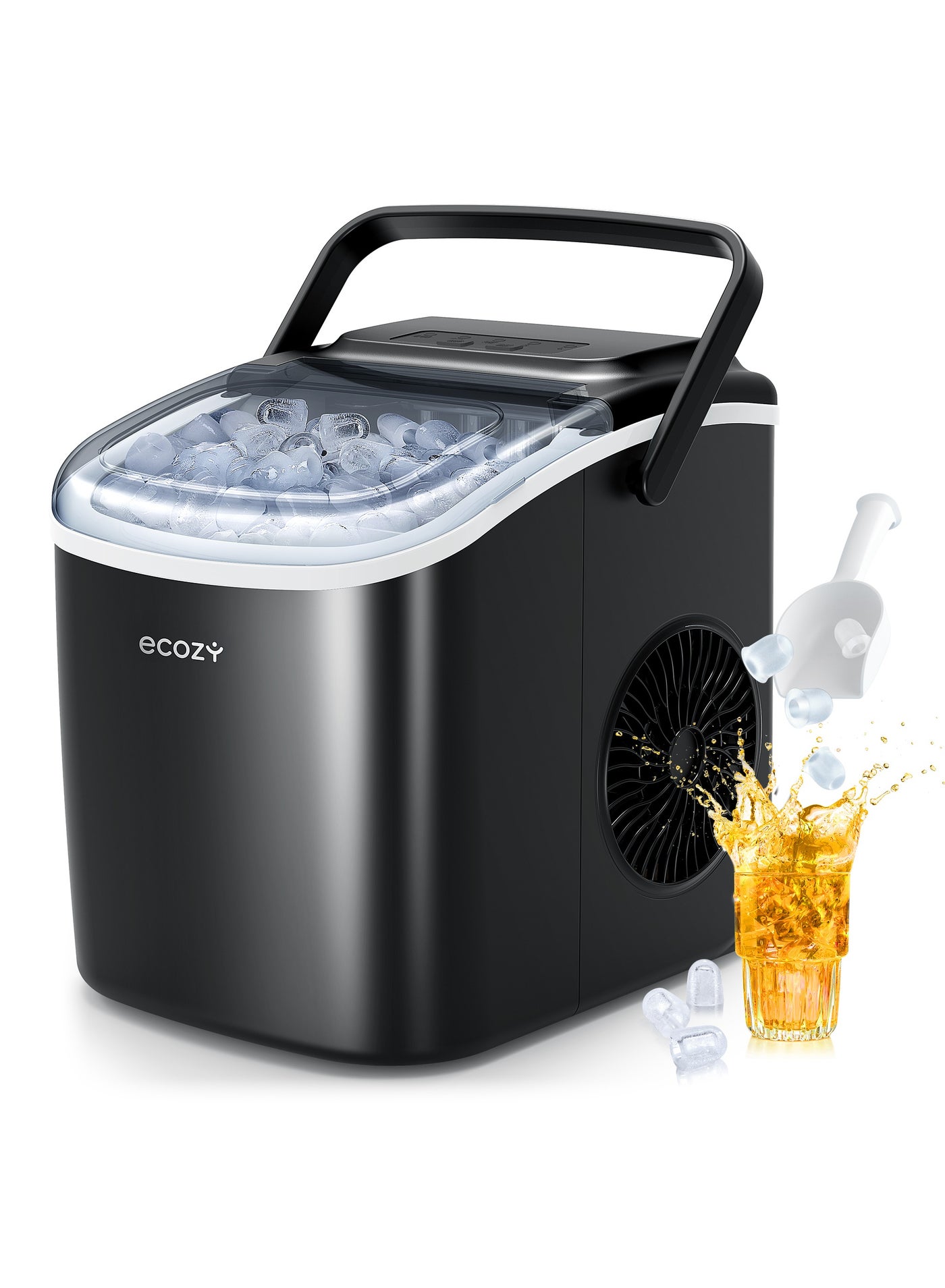 Compare ecozy Countertop Ice Maker Portable, SelfCleaning with Ice Bags, Scoop, and Basket, 9 Ice Cubes in 6 Minutes, 12 kg24 H, for Kitchen, Office, Party  Black at KSA Price