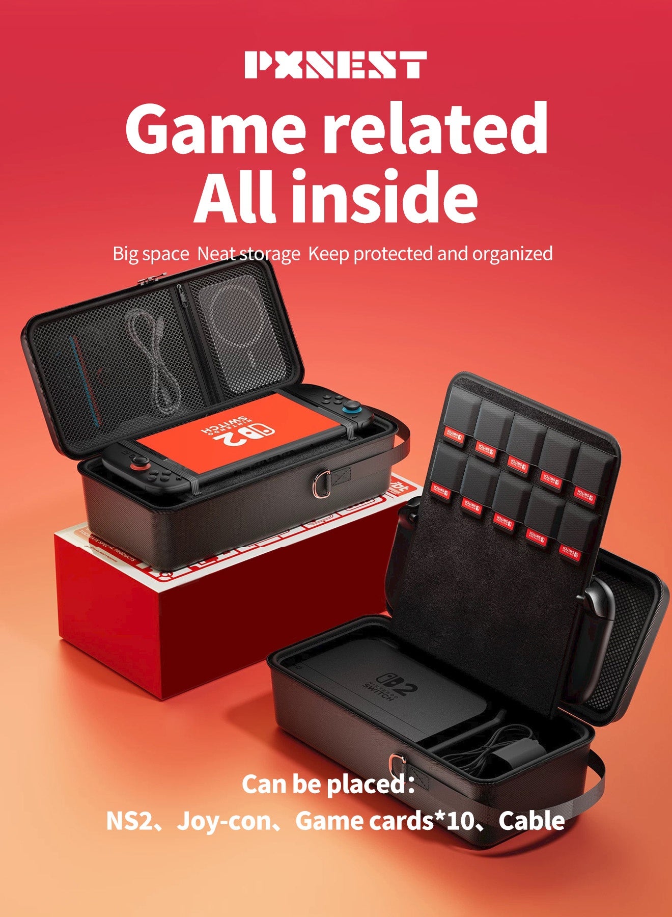 Compare Switch 2 portable storage bag, large capacity, portable charger, builtin stand design, highhardness EVA material, sturdy and durable, 10 game card slots, black at KSA Price