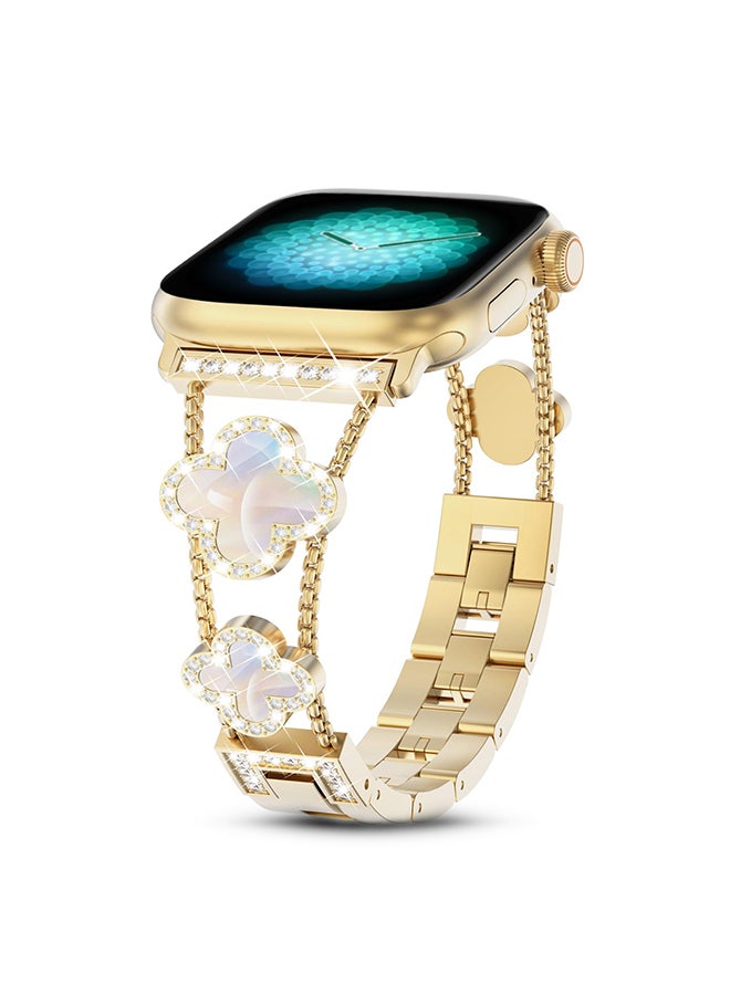 Compare Metal Watch Band For Apple Watch Series 10 9 8 7 6 5 4 SE, 38404142mm Sparkle Diamond Cute 4 Leaf Clover Dressy Band Women Gold at KSA Price