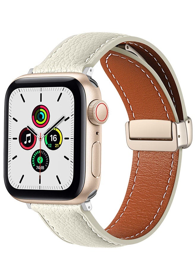 Compare Magnetic leather strap for Apple Watch Ultra, 49mm 45mm 44mm 42mm, magnetic buckle replacement leather strap, compatible with Apple Watch series, white at KSA Price
