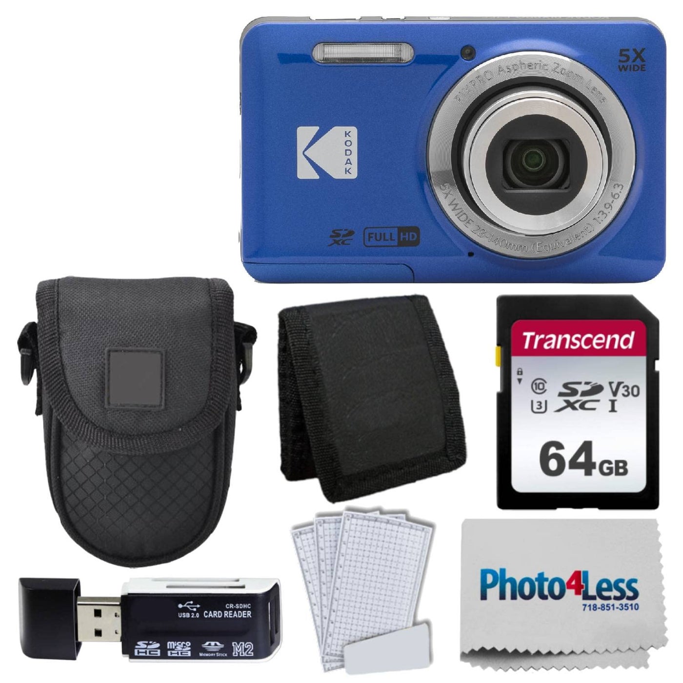 Compare Kodak PIXPRO FZ55 Digital Camera Blue + Black Point & Shoot Camera Case + Transcend 64GB SD Memory Card + Trifold Memory Card Wallet + HiSpeed SD USB Card Reader + More! at KSA Price