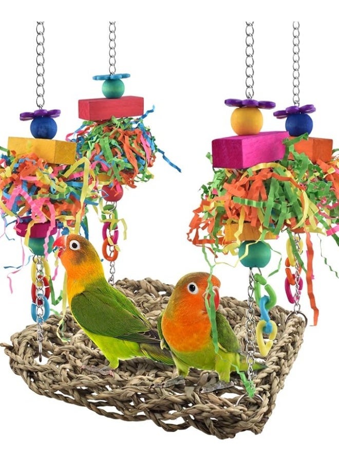 Compare Bird Grass Swing Mat Parrot Climbing Hammock with Colorful Toys for Budgies Cockatiels Lovebirds Small Birds at KSA Price