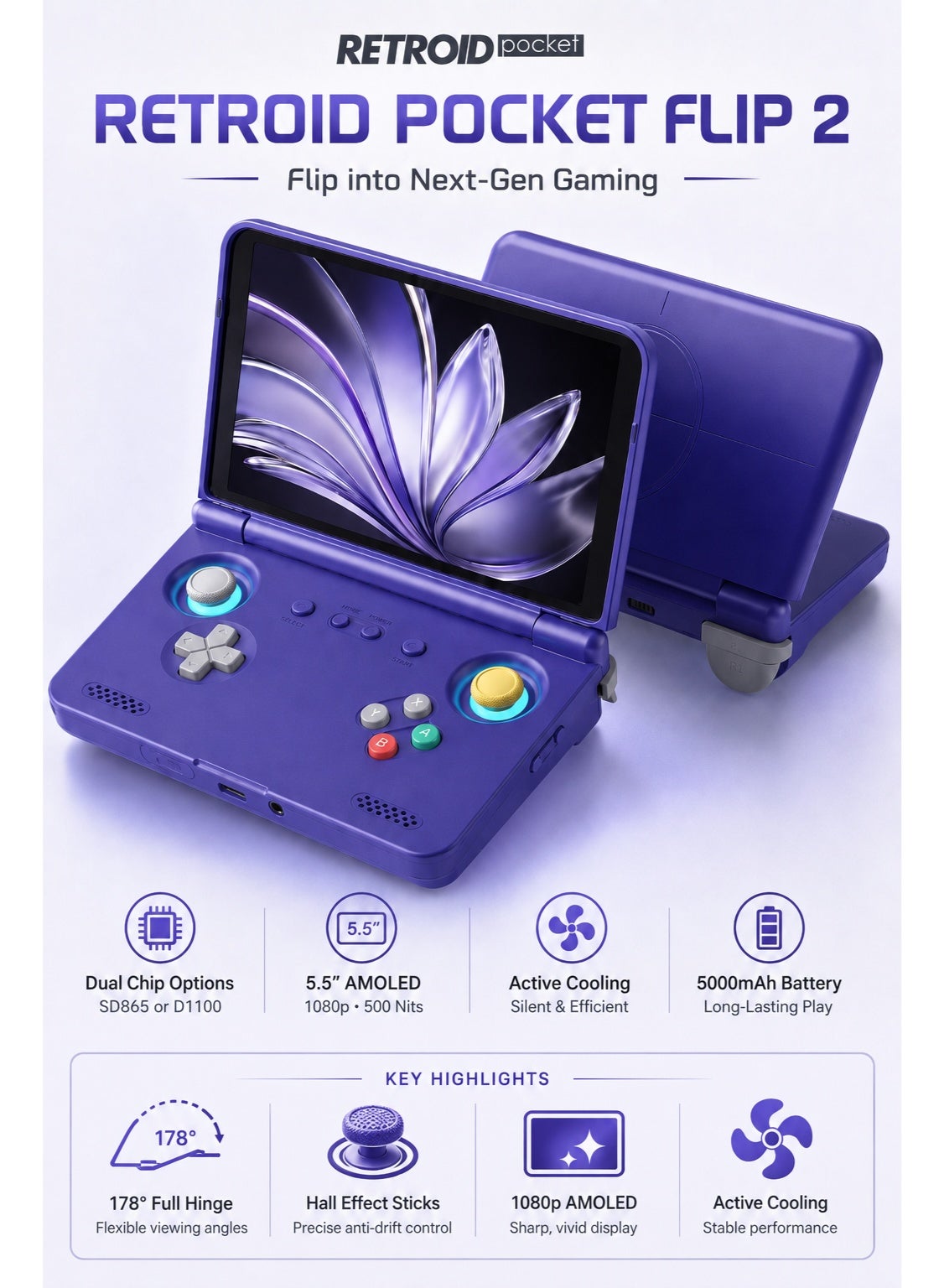 Retroid Pocket Flip 2 Retro Handheld Game Console,…