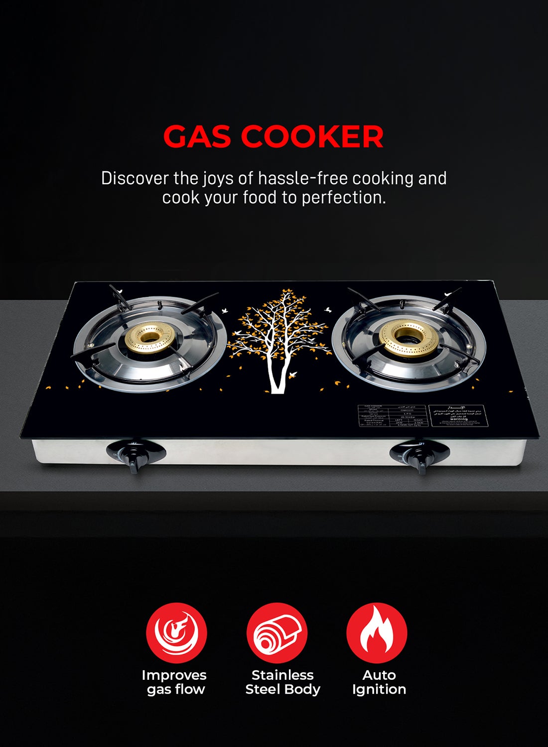 Compare Olsenmark Gas Cooker – OMK2225 | 2 Cast Iron Burners with Enamel Pan Support | Auto Ignition System, Low Gas Consumption & High Efficiency | Durable LPG Gas Stove for Fast Cooking OMK2225 Black at KSA Price