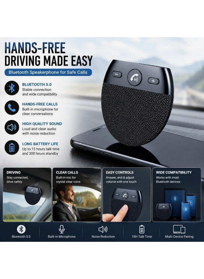 Compare Car Electronics Accessories Wireless Vehicle Car BT Speakers Handsfree Car Kit Handsfree Speakerphone Hands free Sun Visor Music Player with Mic Support to Connect Two Mobile Phones Auto Power on by Car Door Vibration at KSA Price