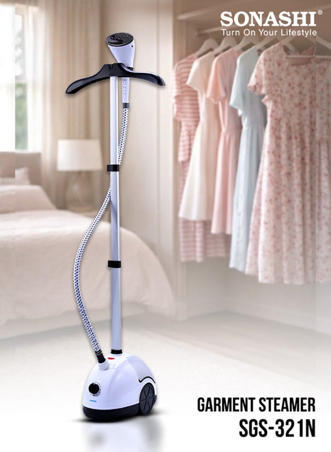Compare Garment Steamer – Mechanical Control with 11 Fabric Levels | 1.8L Water Tank, Steam Flow 33–39gmin | HeatResistant Handle, Auto Power Off & Overheat Protection | ABS Hanger, PVC Steam Hose, Extendable Aluminium Pole | 1.8 L 2000 W SGS321N White at KSA Price