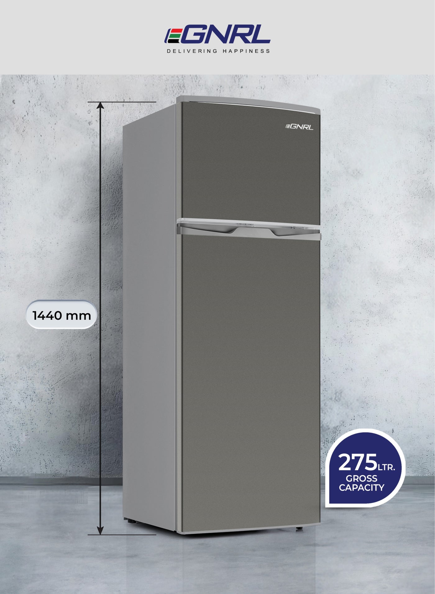 Compare 275L GROSS  215L NET Capacity Double Door Refrigerator Dark Silver Color Defrost Recessed Handle R600A Inside Condenser EGR225S, One Year Warranty 275.0 L 120.0 W EGR225S Dark Silver Finish at KSA Price
