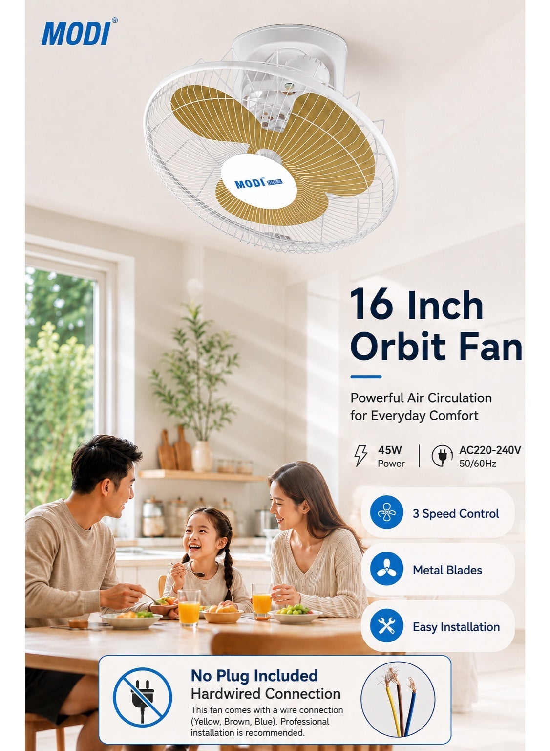 Compare 16 Inch Orbit Fan 45W Ceiling Mounted Fan With 3 Speed Controller, Metal Blades, Wide Air Circulation, Quiet Cooling & Easy Installation For Home, Office & Shop at KSA Price