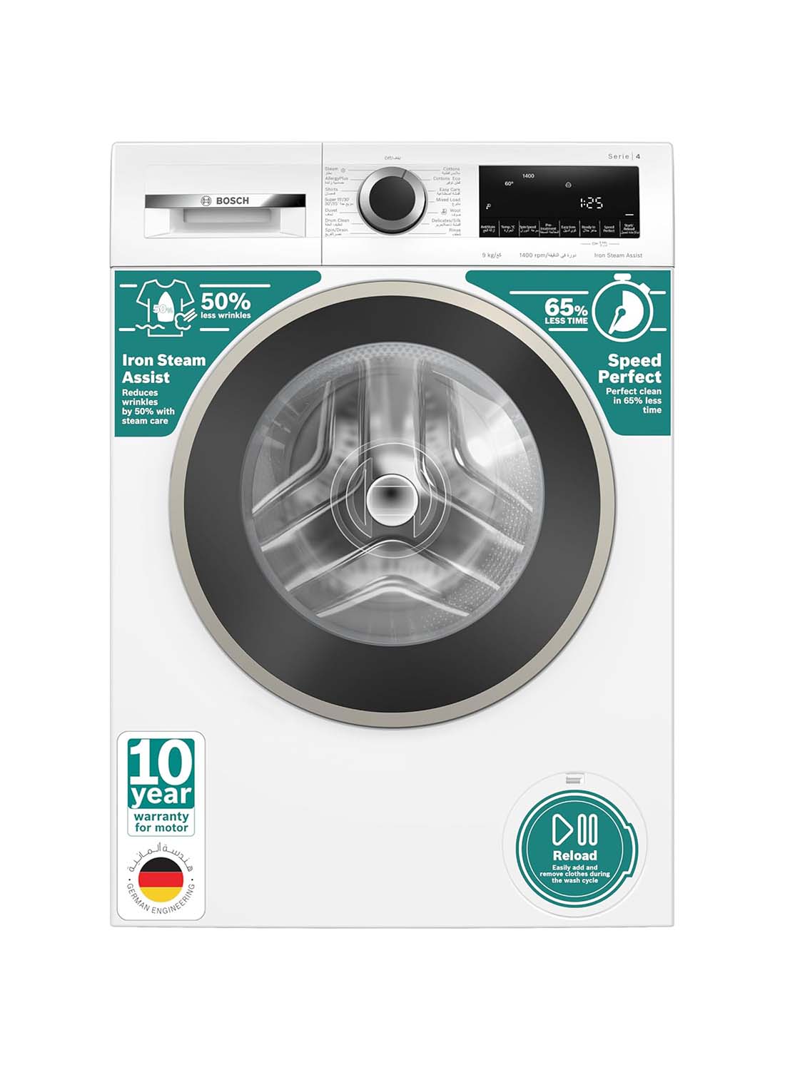 9Kg Free-Standing Washing Machine, Series 4,…
