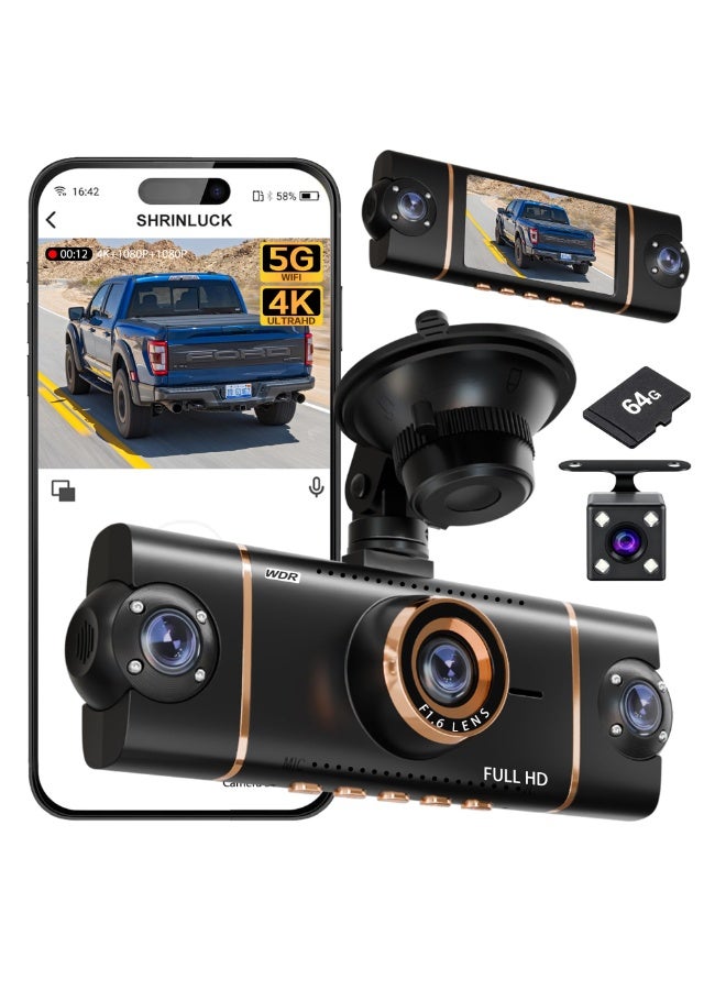 Compare 4K + 3×1080P Dash Cam, Four Channels Front, Rear, Left, Right | 5GHz WiFi + GPS + Mobile App Control, 24Hour Parking Monitoring, Infrared Night Vision, Includes 64GB SD Card at KSA Price