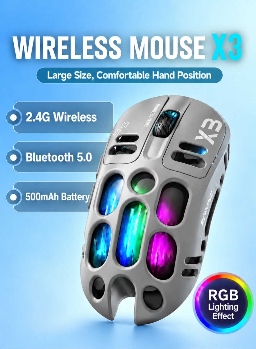 X3 Wireless Gaming Mouse, Tri-Mode Connection,…