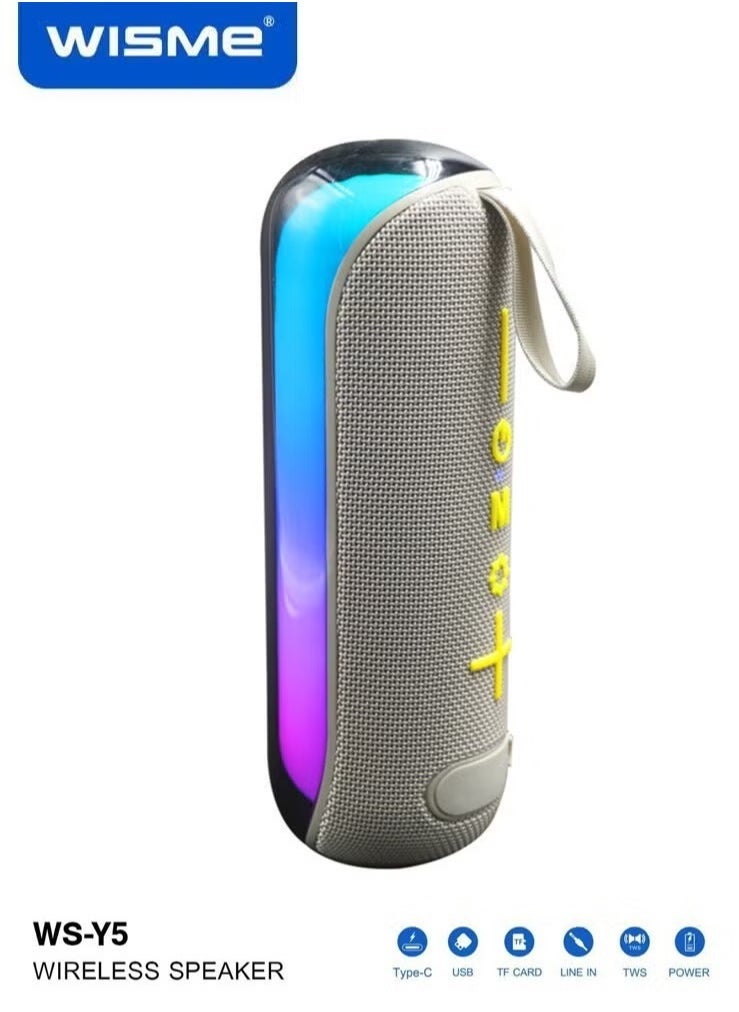 Compare WSY5 Wireless Portable Bluetooth Speaker with RGB Colorful Lighting, Multiple Input Options, and Button Control – HighQuality Sound, Compact Design – Grey at KSA Price
