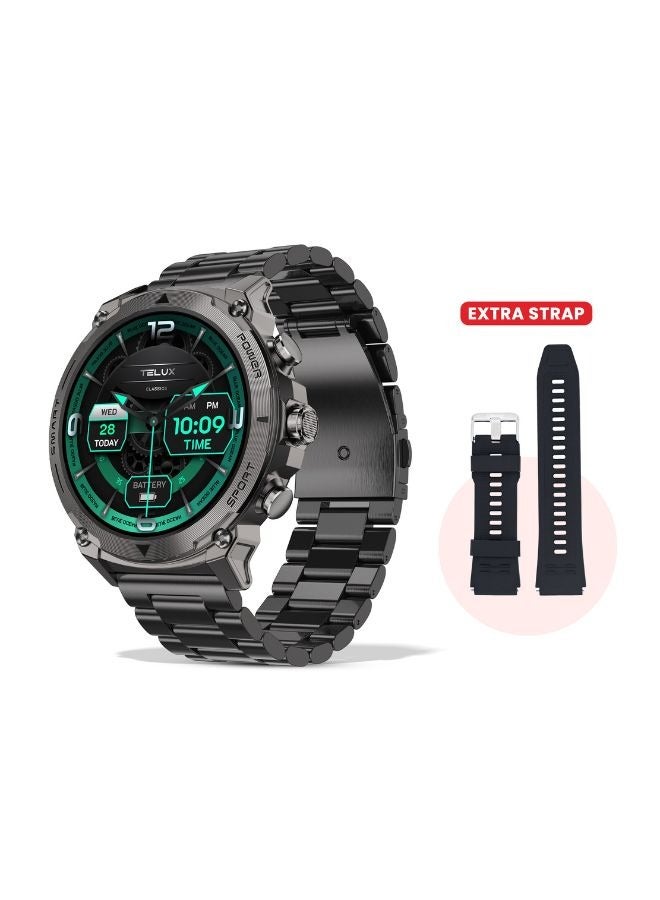 Compare TELUX ACTIVEX Smart Calling Watch, 1.43” AMOLED Display, 2 Straps Stainless Steel & Silicon AI Voice Assistant, Sleep Tracking, 100+ Modes, IP67 Waterproof, 10Day Battery, Android & iOS App at KSA Price