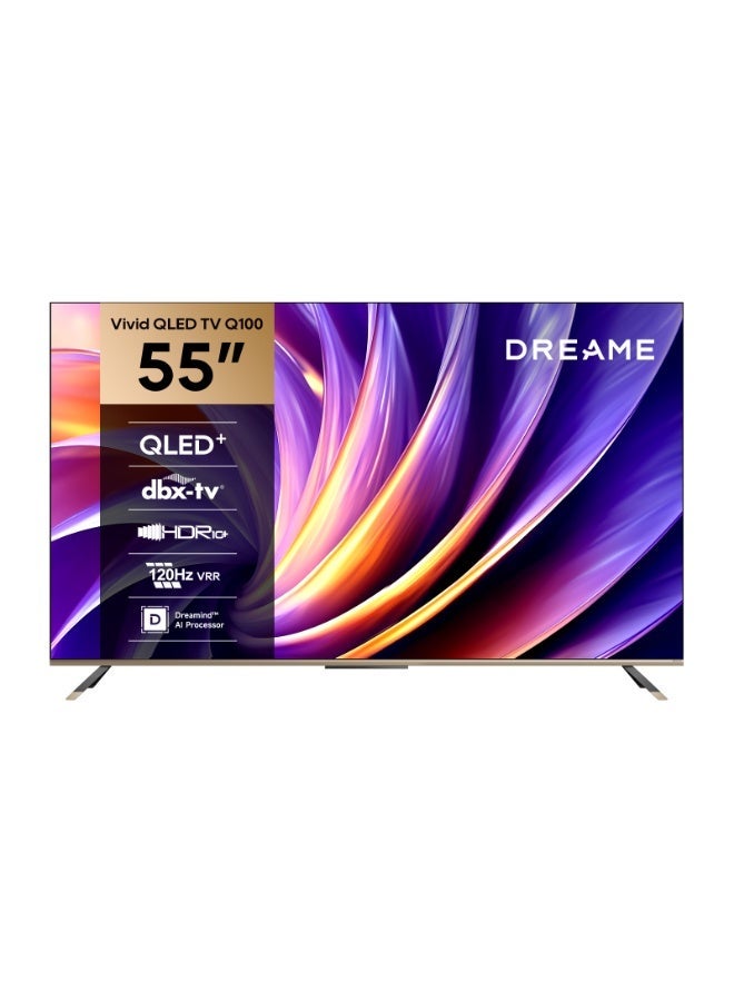 Compare Dreame Vivid 55 Inch QLED 4k Television Q100,  Dynamic Color Enhancement, Google TV, Multiple Eye Care with Metallic Bezelless Design, Dolby Vision Atmos, Game Master at KSA Price
