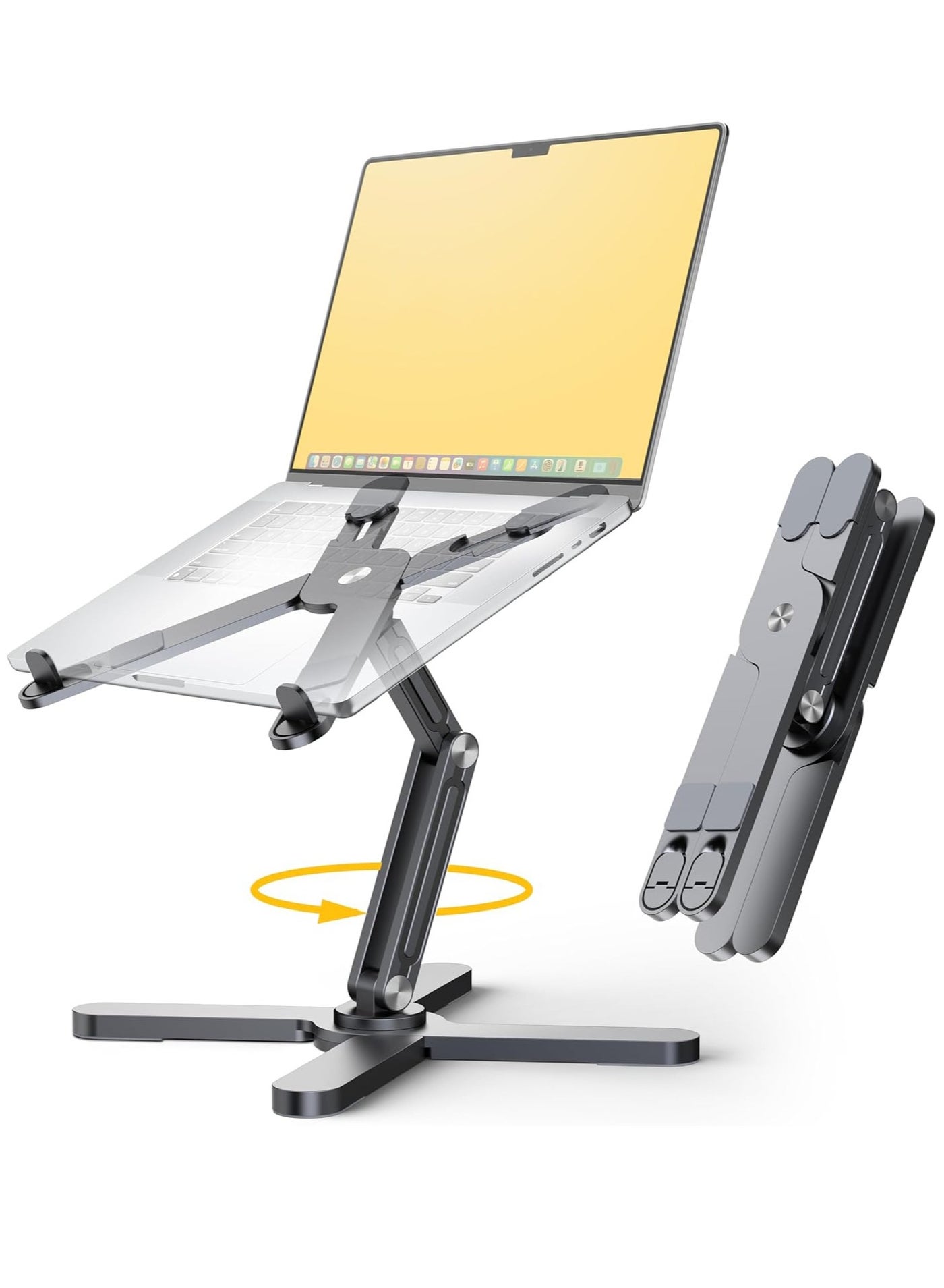 Compare 360° Rotating Laptop Stand Riser, Ergonomic Foldable Computer Stand, Adjustable Height Angles Computer Stand, 100% Aluminium Metal MacBook Stand Fit up to 16” Device with Storage Bag at KSA Price